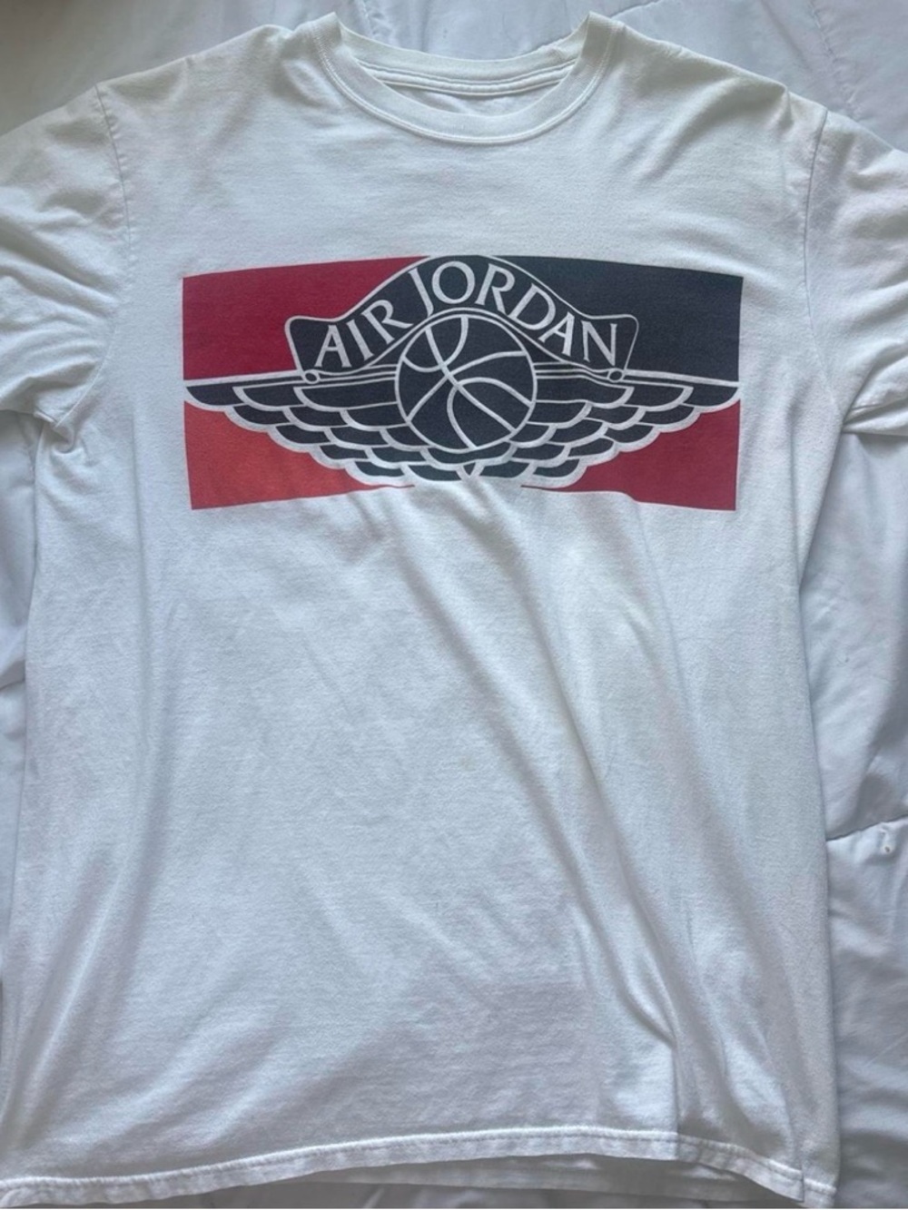Jordan White Long Sleeve Tee with Red & Black Winged Logo